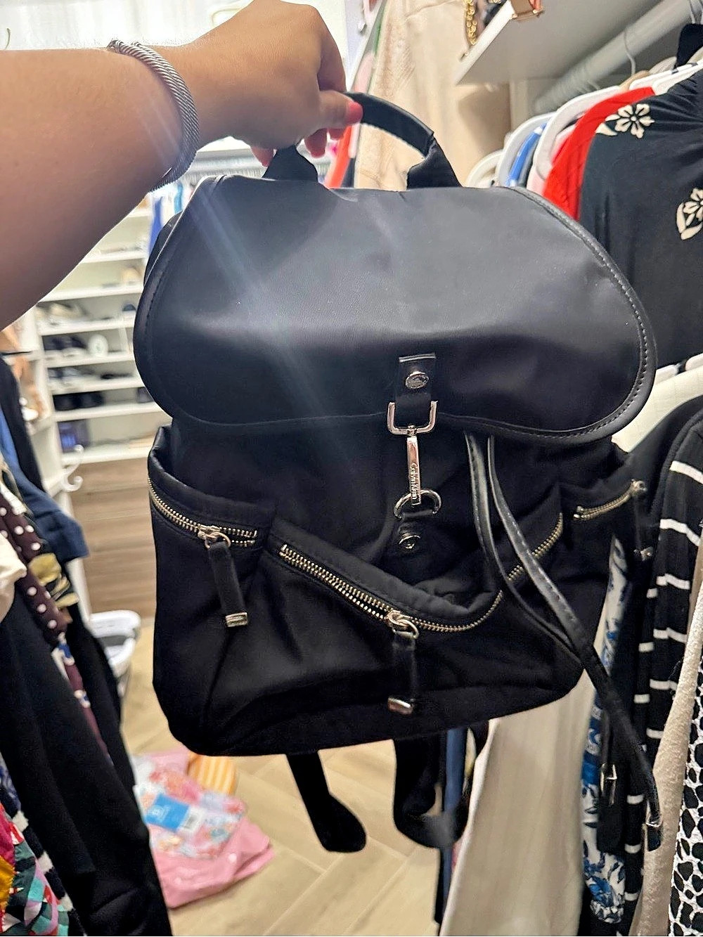 Calvin Klein Black Nylon Backpack Silver Hardware